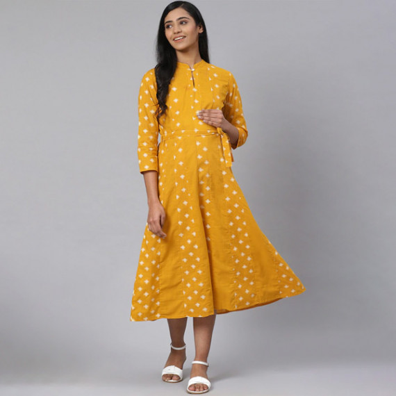 http://15.207.65.201/products/women-mustard-yellow-off-white-printed-pure-cotton-maternity-a-line-dress